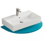 Aqua Bagno Lavabo 70 cm köşeli, musluk delikli ve taşmalı üst lavabo, modern seramik lavabo, beyaz parlak, ince kenar, duvara asılan banyo lavabosu