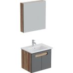 Aqua Bagno Luvi Alt Dolap + Üst Dolap -Lavabo Dahil-65 Cm.-3 Parça - Antrasit Gri Mat