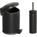 Aqua Bagno Midas Klozet Fırçası + Çöp Kovası 5 Lt -2 Parça Set, Mat Siyah - 30x20