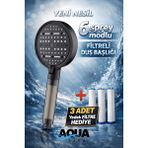Aqua Sara 6 Fonksiyonlu Filtreli Duş Başlığı (3ADET Yedek Filtre)| Su Arıtmalı, Klor ve Kireç Önleyici, Yüksek Basınçlı - Siyah