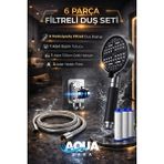 Aqua Sara 6 Parça Yüksek Basınçlı Filtreli Duş Başlığı Seti | 6 Modlu, 3 Yedek Filtreli, Hortum ve Duş Başlığı Tutucu - Siyah