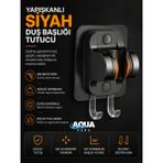 Aqua Sara Siyah Yapışkanlı Duş Başlığı Tutucu , Ayarlanabilir Su Geçirmez Yapışkanlı Mafsal Chrome Tepe Duş Sistemleri