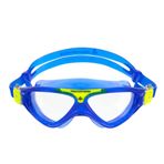 Aqua Sphere Vista Junior Çocuk Yüzme Gözlüğü - Maske Gibi Uyar, Rahat, Hipoalerjenik, Sızdırmaz, Hızlı Takılan Toka Sistemi - Üniseks Çocuk, Şeffaf Lens, Mavi/Sarı Çerçeve
