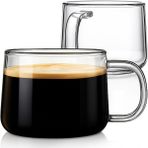 Aquach 16oz Cam Kahve Kupaları Saplı 2'li Set - Latte, Cappuccino ve Çay için Büyük Şeffaf Cam Bardaklar