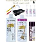 Aquacool Antik Beyaz Mermer Fayans Islak Zemin Lavabo Boyama Seti Altın Mermer Efekti 500 ml Vernik ve Boya - Çok Renkli