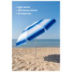 aquafit Dayanıklı - 10 Telli - Eğilebilir - 2 Metre Plaj Sahil Şezlong Şemsiyesi - Bidon Dahil