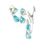 Aquamarin Taşlı 925ayar Gümüş Exclusive Küpe Kolye Set Takım