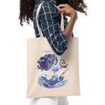 Aquarius İlüstrasyon Baskılı Kova Burcu Astroloji Baskılı Hediye Organik Ham Bez Çanta, QBAC5347