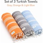 AQUATOLIA Aquatolıa Kadyanda Peştemal 3 Adet- %100 Pamuk- 100X180 Cm- Peştemal- Plaj Havlusu- Çizgi Desen - Gri - Turuncu - Mavi - 100 × 180 cm