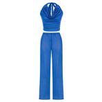 AQUELLA Tül Saks Mavi Crop Top-Pantolon Takım