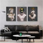 Ar Ajans Kanvas Tablo Gold Detaylı Beyaz Mermer Heykeller Modern Dekor Üçlü Kombin 3 Lü Set Kanvas Tablo - 80 x 120 cm - Renkli