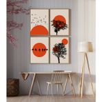 AR AJANS KANVAS TABLO Sunset Quartet (Gün Batımı Dörtlüsü) Çerçeve Görünümlü Dekoratif 4'lü Set Mdf Tablo - 30 x 40 - Karışık