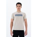 Ar-ma Erkek Bisiklet Yaka Tişört Yazi Baskili Örme Kumaş Slim Fit%93 Pamuk%7 Elastan 36/1 Full Elastan Süprem Y25344451901 Bej-B1