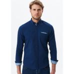 Ar-ma Erkek Gömlek Kot Görünümlü Düğme Kapamali Uzun Kollu Cepsiz Gömlek Dokuma Kumaş Slim Fit %100 Pamuk Denim Chambre K9GKD1070 - Lacivert