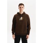 Ar-ma Erkek Kapşonlu Sweatshirt Yazi Baskili Kanguru Cepli Örme Kumaş Regular Fit%70 Pamuk%30 Polyester 30/1 Şardonlu Üç İplik K30254628502 Kahverengi-K1