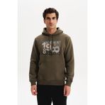 Ar-ma Erkek Kapşonlu Sweatshirt Yazi Baskili Kanguru Cepli Örme Kumaş Regular Fit%70 Pamuk%30 Polyester 30/1 Şardonlu Üç İplik K30254628702 Haki-H1