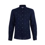 Ar-ma Erkek Keten Gömlek Baskisiz Basic Düğme Kapamali Cepsiz Uzun Kollu Gömlek Dokuma Kumaş Regular Fit% 65 Pamuk% 35 Keten Y21485115801 Lacivert-L1