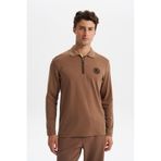 Ar-ma Erkek Polo Yaka Sweatshirt Baskisiz Basic Yaka Fermuarli Örme Kumaş Slim Fit%46,5 Modal%46,5 Pamuk%7 Elastan Çift Tarafli İnterlok K30554989102 Kahverengi-K7