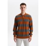 Ar-ma Erkek Polo Yaka Sweatshirt Baskisiz Çizgili Düğmeli Cepsiz Örme Kumaş Regular Fit%100 Pamuk Ringel Otoman K30554952602 Kahverengi-K3