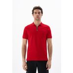 Ar-ma Erkek Polo Yaka Tişört Baskisiz Basic Yaka Fermuarli Örme Kumaş Regular Fit%95 Pamuk%5 Likra 30/1 Tek Toplama Licrali Pike Y25374305101 Kırmızı-K1