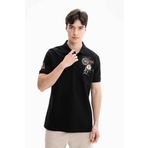 Ar-ma Erkek Polo Yaka Tişört Yazi Baskili Örme Kumaş Büyük Beden%100 Pamuk 30/1 Çift Toplama Penye Pike Y27374867201 Siyah-S1