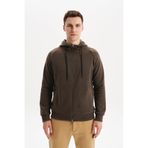 Ar-ma Erkek Tam Fermuar Sweatshirt Basic Baskisiz Kapşonlu Fleto Cepli Örme Kumaş Regular Fit%65 Pamuk%35 Polyester 30/2 Karbon Firçali Selanik K30324698402 Kahverengi-K1