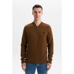 Ar-ma Erkek Tam Fermuar Sweatshirt Baskisiz Basic Fleto Cepli Dik Yaka Örme Kumaş Slim Fit%65 Pamuk%35 Polyester 30/2 Karbon Firçali Selanik K30324698302 Kahverengi-K7