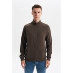 Ar-ma Erkek Tam Fermuar Sweatshirt Baskisiz Basic Kanguru Cepli Dik Yaka Örme Kumaş Regular Fit%65 Pamuk%35 Polyester 30/2 Karbon Firçali Selanik K30324698202 Kahverengi-K1