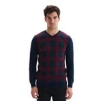 Ar-ma Erkek Triko Kazak V Yaka Slim Fit Kareli%50 Pamuk%50 Akrilik Likralı K0KRO0860 Lacivert-L1
