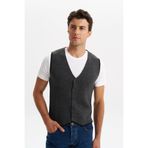 Ar-ma Erkek Triko Yelek Slim Fit Kısa Kollu Örme Likralı Pike%90 Akrilik%10 Wool K0YYO0858 Siyah-S4