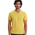 Ar-ma Erkek V Yaka Tişört Baskisiz Basic Örme Kumaş Regular Fit%100 Pamuk 30/1 Penye Süprem Y31364408102 Sarı-S1