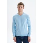 Ar-ma Erkek V Yaka Triko Basic Baskisiz Cepsiz Slim Fit Pima Pima K9KRO0852 - Mavi-BE116 - 2XL