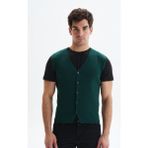 Ar-ma Erkek V Yaka Triko Yelek Slim Fit %100 Pamuk Pima Cotton Düğmeli Basic K9KRO0853 - Yeşil - XL