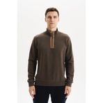 Ar-ma Erkek Yarim Fermuar Sweatshirt Basic Baskisiz Cepsiz Örme Kumaş Regular Fit%65 Pamuk%35 Polyester 30/2 Karbon Firçali Selanik K30554698102 Kahverengi-K1