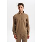 Ar-ma Erkek Yarim Fermuar Sweatshirt Baskisiz Basic Sol Kol Fermuar Cepli Örme Kumaş Slim Fit%80 Pamuk%14 Polyester%6 Elastan Scuba İnterlok K30404685702 Gri-Bej G8