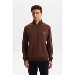 Ar-ma Erkek Yarim Fermuar Sweatshirt Baskisiz Basic Sol Kol Fermuar Cepli Örme Kumaş Slim Fit%80 Pamuk%14 Polyester%6 Elastan Scuba İnterlok K30404685702 Kahverengi-K1
