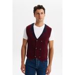 Ar-ma Erkek Yelek Slim Fit Kısa Kollu Örme Likralı Pike%90 Akrilik%10 Wool K0YYO0857 Bordo-B3