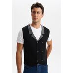 Ar-ma Erkek Yelek Slim Fit Kısa Kollu Örme Likralı Pike%90 Akrilik%10 Wool K0YYO0857 Siyah-S4