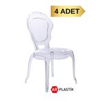 AR PLASTİK Quenn Şeffaf Sandalye 4 ADET, Makyaj Sandalyesi, Yemek Masası Sandalyesi, Bahçe Sandalyesi