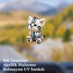 Araba Ayna Süsü, Araba Süsü, Çanta Aksesuarı - Sevimli Kedi - Pleksi Malzeme, Uv Baskılı - 005 8x6 Cm