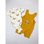 Araba Nakışlı Yazlık Bebek Takımı - Hardal - 3 Ay