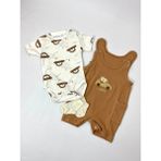 Araba Nakışlı Yazlık Bebek Takımı - Kahverengi - 6 Ay