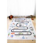 Araba Yolu Oyun Matı 160X200 Cm Bebek Çocuk Halısı Gri Yenidoğan Yumuşak Aktivite Etkinlik Örtüsü