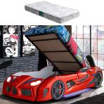 Arabalı Yatak, Audi Bazalı Koltuklu Full Ledli Arabalı Yatak +1 Adet Comfort Yatak Kırmızı