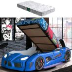 Arabalı Yatak, Audi Bazalı Koltuklu Full Ledli Arabalı Yatak +1 Adet Comfort Yatak Mavi