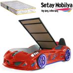 Arabalı Yatak, Jaguar Bazalı Koltuklu Full Ledli Arabalı Yatak - Kırmızı 1 Adet Comfort Yatak