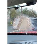 Arabasına Aşıklar Kulubü Taşlı Dikiz Ayna Kolye Aksesuarı Beyaz Tüylü D Harfli