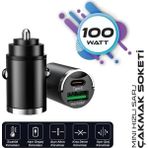 Araç Çakmak Sarj Soketi Mini Hızlı Sarj 100W USB + Type C