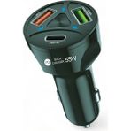 Araç Çakmaklık Şarjı 2 USB + 20W Pd Şarj Çıkışlı Hızlı Şarj Destekli 55W - Siyah