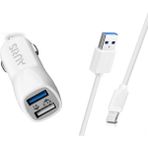 Araç Şarj Cihazı 2 Port USB + Iphone Lightning Kablolu Şarj 3.4 A Oto Çakmaklık Şarj Cihazı Seti - Beyaz